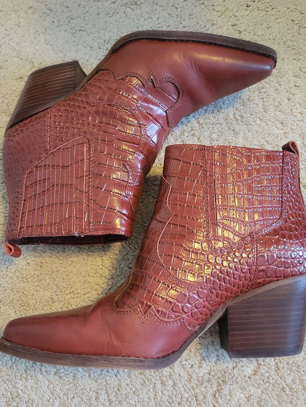 Sam Edelman Burnt Red Crocadile Ankle Boots